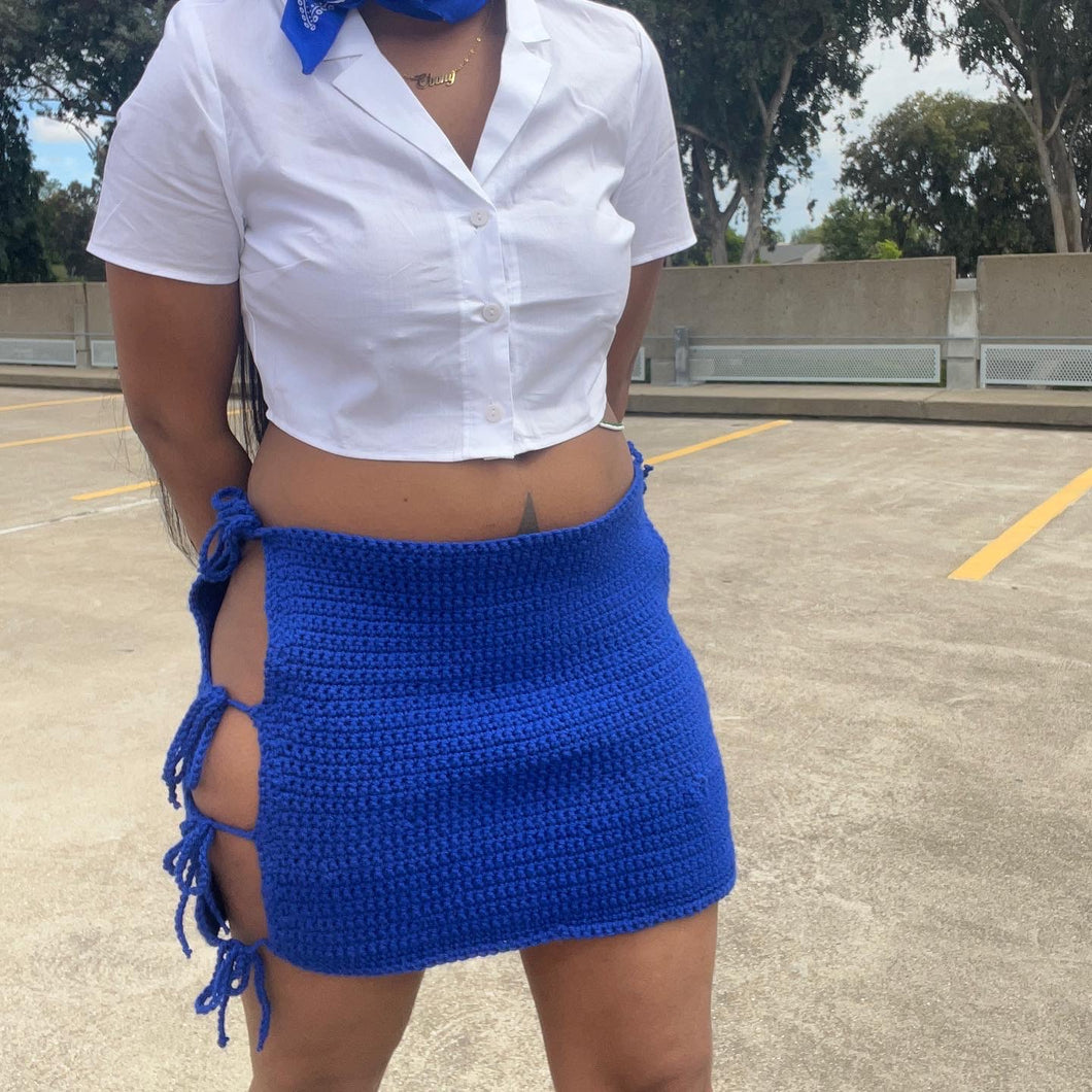 Crochet mini lace-up skirt
